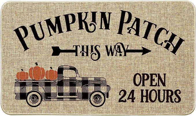 Artoid Mode Pumpkin Patch Watercolor Buffalo Plaid Truck Decorative Doormat, Seasonal Fall Harves... | Amazon (US)