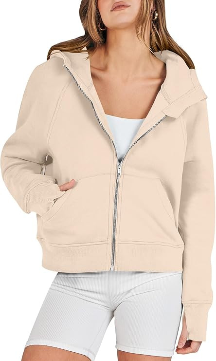 ANRABESS Women Hoodies Fleece Lined Full Zipper Sweatshirts Long Sleeve Crop Tops Clothes Sweater... | Amazon (US)