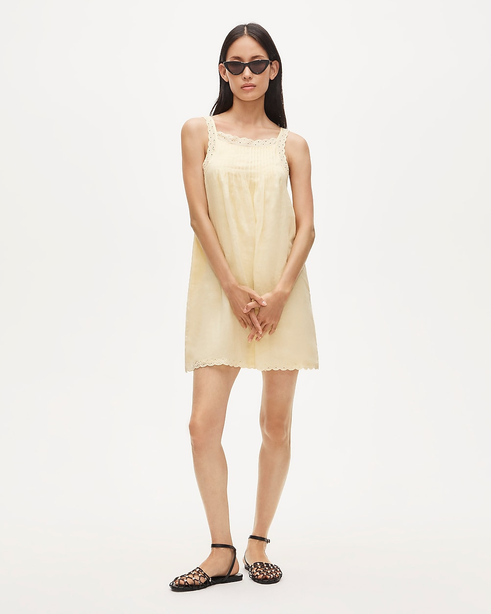 Tall scallop-trim mini dress in ramie | J. Crew US
