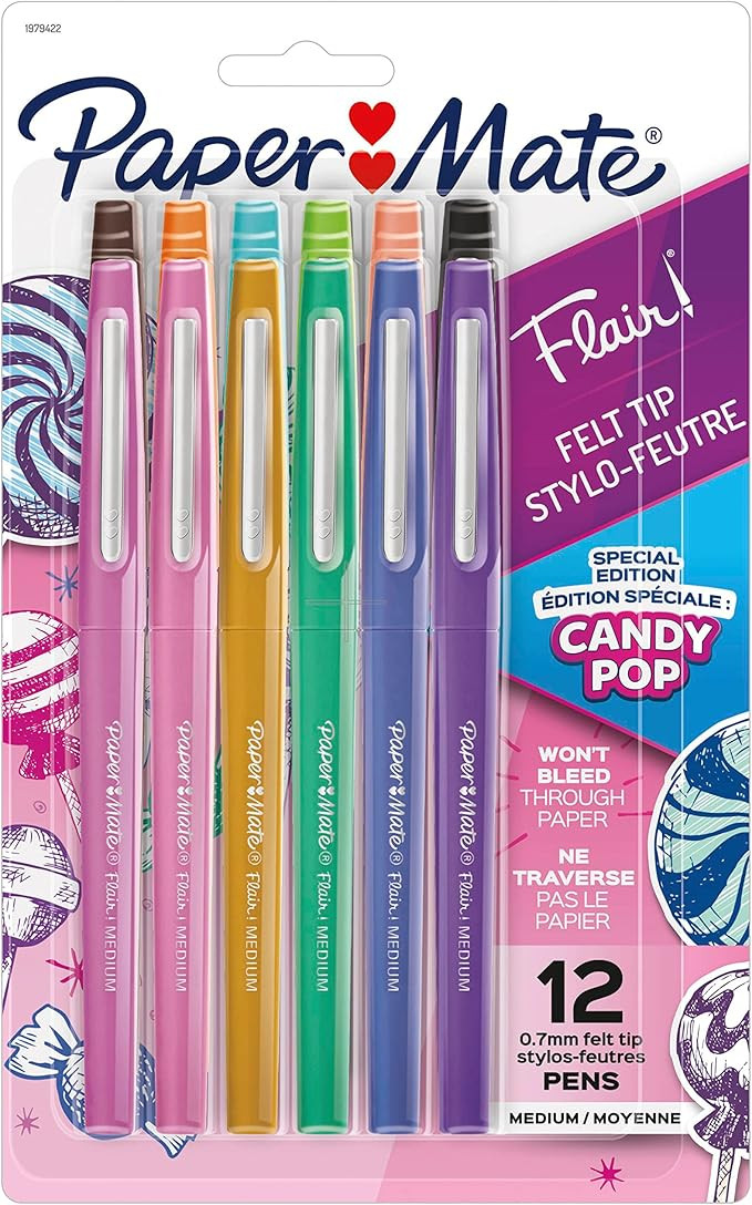 Paper Mate Flair Felt Tip Pens, Medium Point (0.7mm), Limited Edition Candy Pop Pack, Assorted Co... | Amazon (US)