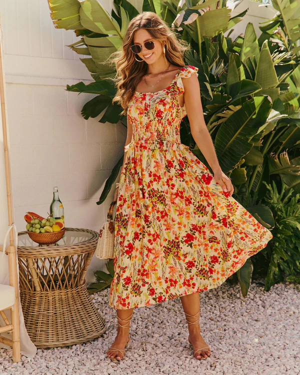 Orchard Glow Fit and Flare Floral Midi Dress | VICI