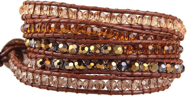 KELITCH Pearl Crystal Beads Bracelets Handmade Natural Leather 5 Wrap Bracelet for Women Classic ... | Amazon (US)