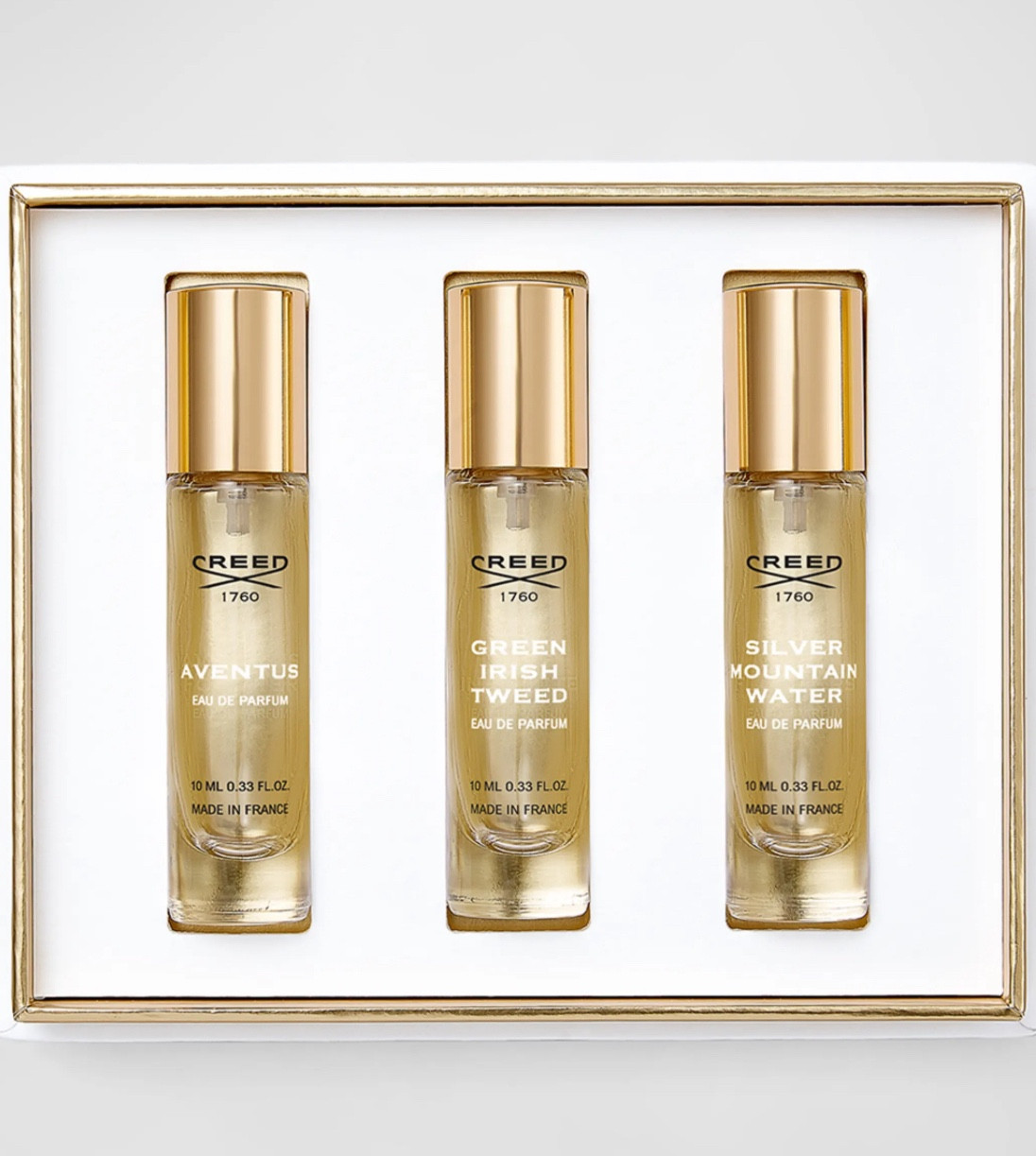 CREED
Men's Discovery Set, 3 x 0.3 oz.

An exclusive 3-piece gift set featuring Aventus, Green Irish Tweed & Silver Mountain Water.

Presented in an iconic Creed gift box with the brand's signature Fleur de Lis, the Eau de Parfum gift set for men features the house's signature scents: Aventus, Silver Mountain Water, and Green Irish Tweed. Designed to create scented memories this festive season, the signature pattern is a nod to Creed's love of horses which inspires the full collection.

Fragrance Notes:
Aventus: Dry Woods/Fresh/Citrus Fruity
Green Irish Tweed: Aromatic Fougère/Fresh/Green
Silver Mountain Water: Citrus/Rich

#gifts for him
Gifts for him


#LTKGiftGuide #LTKHoliday #LTKMens