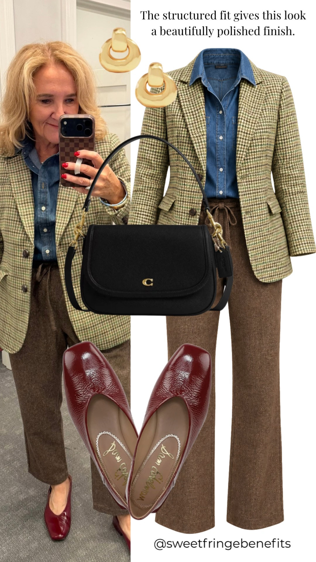 I like how the plaid blazer makes the joggers feel a little more pulled together without losing that easy feel. I’m wearing a medium petite in the denim shirt and joggers, and a 10 petite in the blazer.

#LTKootd #LTKWorkwear #LTKOver40