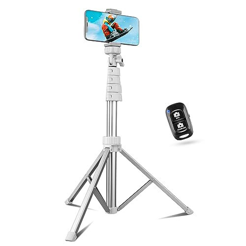 Sensyne 67" Phone Tripod & Selfie Stick, Extendable iPhone Tripod Stand with Wireless Remote and Phone Holder, Compatible with Cell Phone, Camera (Silver) | Amazon (US)