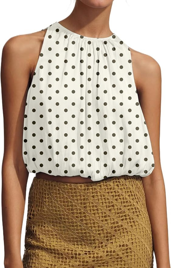 Womens Summer Halter Tops Cute Sleeveless Crewneck Puffy Hem Bubble Crop Tank Top Casual Dressy G... | Amazon (US)