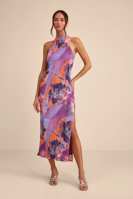 Luala Purple Multi Print Plisse Backless Maxi Dress | cocktail dress | cocktail dresses  | Lulus