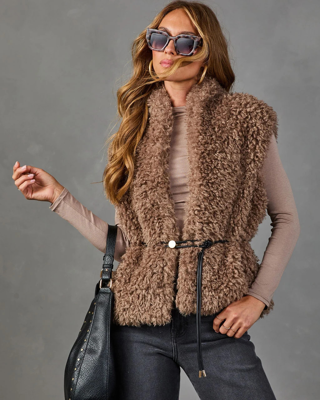 Clarisse Belted Shaggy Faux Fur Vest | VICI