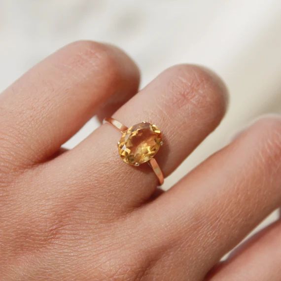 Solid 18K Gold Ring Elegant Citrine Rings Solitaire Classic | Etsy | Etsy (AU)