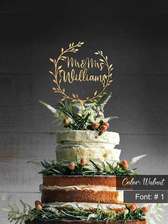 Personalized Wedding Cake Topper With Rustic Wreath | Etsy | Etsy (US)