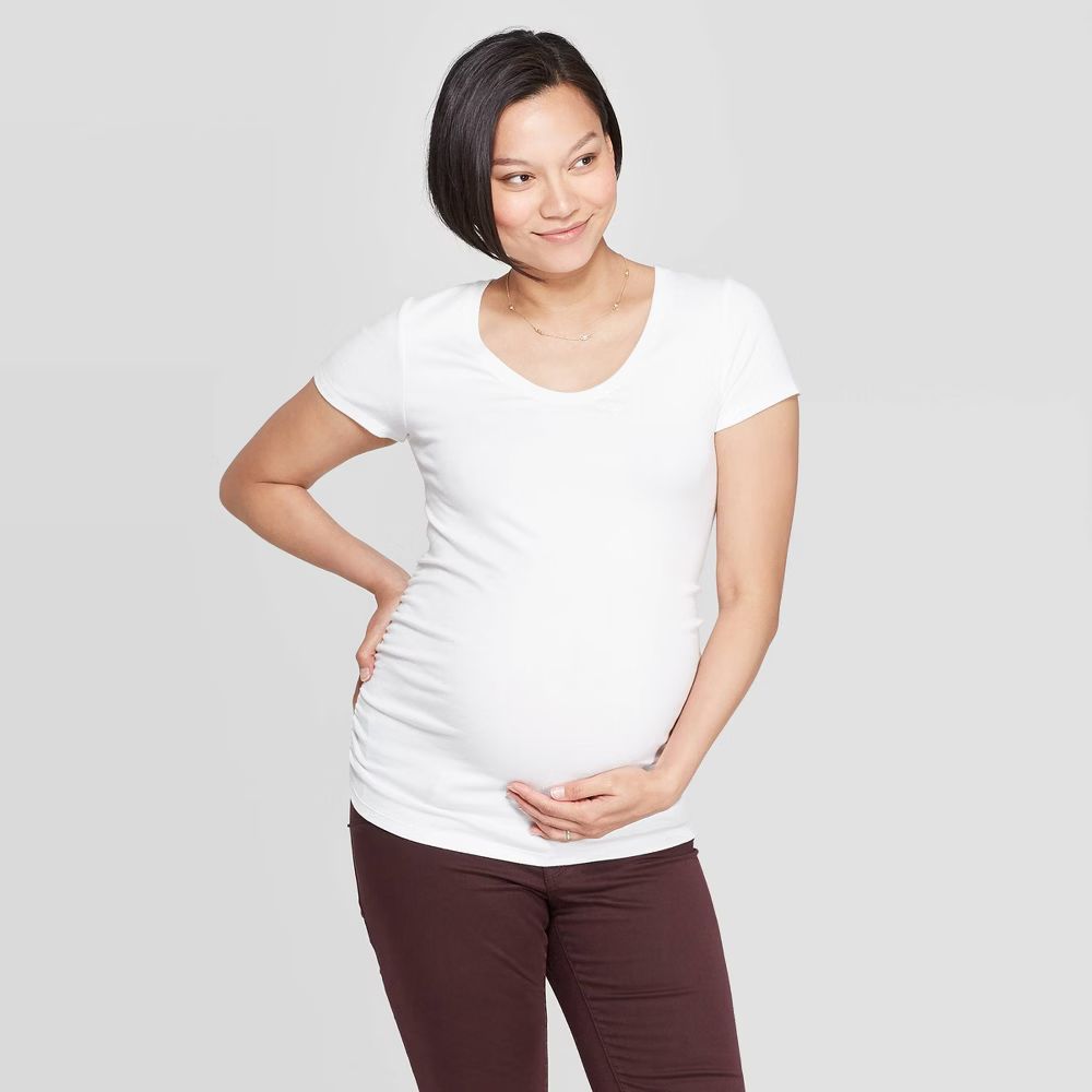 Maternity Short Sleeve Shirred Scoop Neck T-Shirt - Isabel Maternity by Ingrid & Isabel White S, Wom | Target