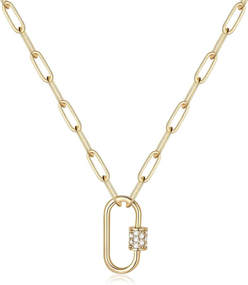 Turandoss Gold Paperclip Chain Necklace for Women, 14K Gold Plated Dainty Paperclip Link Chain Neckl | Amazon (US)
