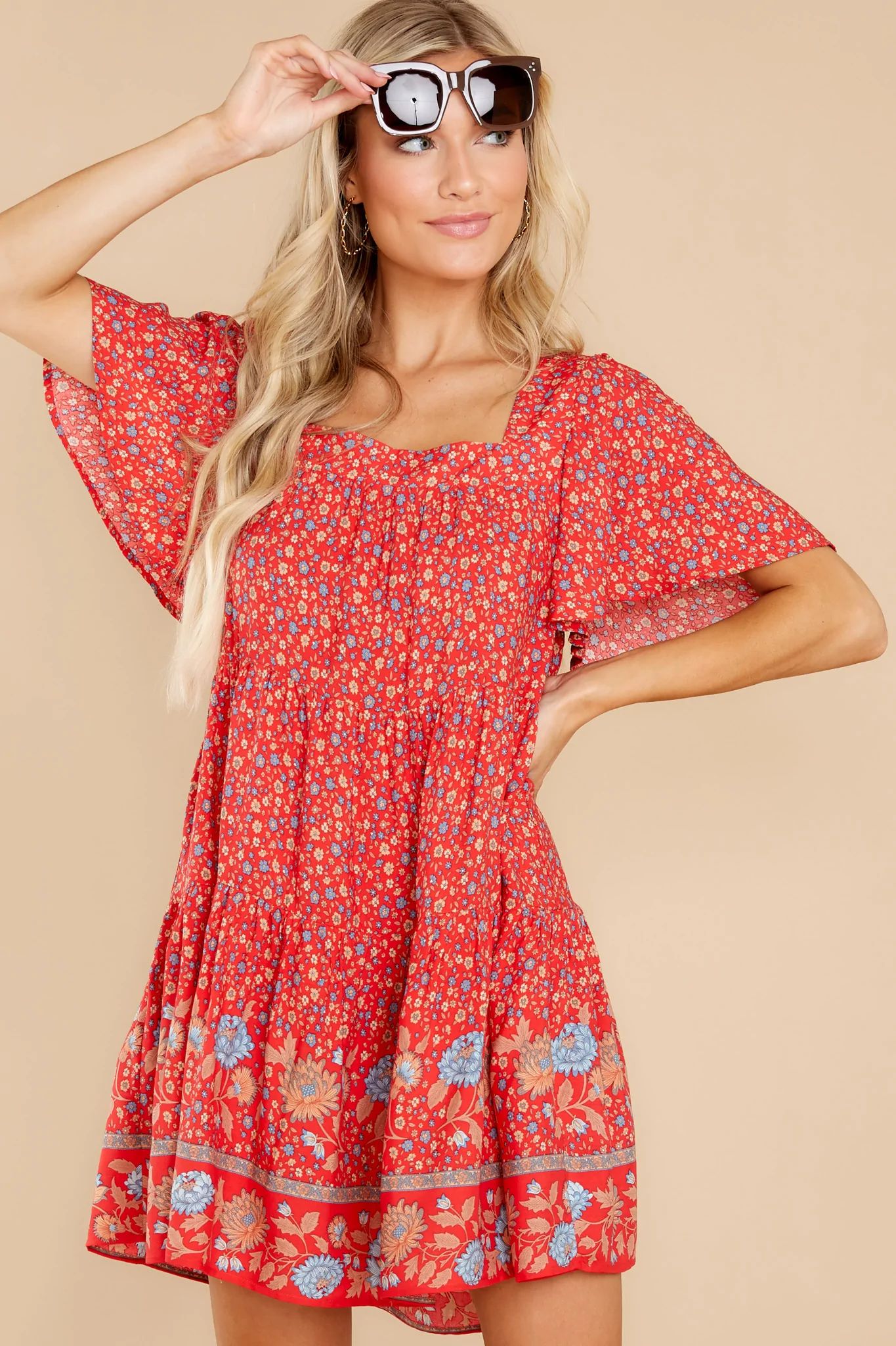 Pleasant Harmony Red Floral Print Dress | Red Dress 