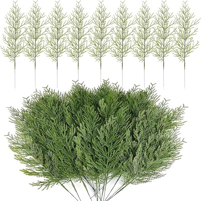 50 peças de ramos de pinheiro artificiais de Natal, galhos artificiais de cedro, palitos florais... | Amazon (BR)