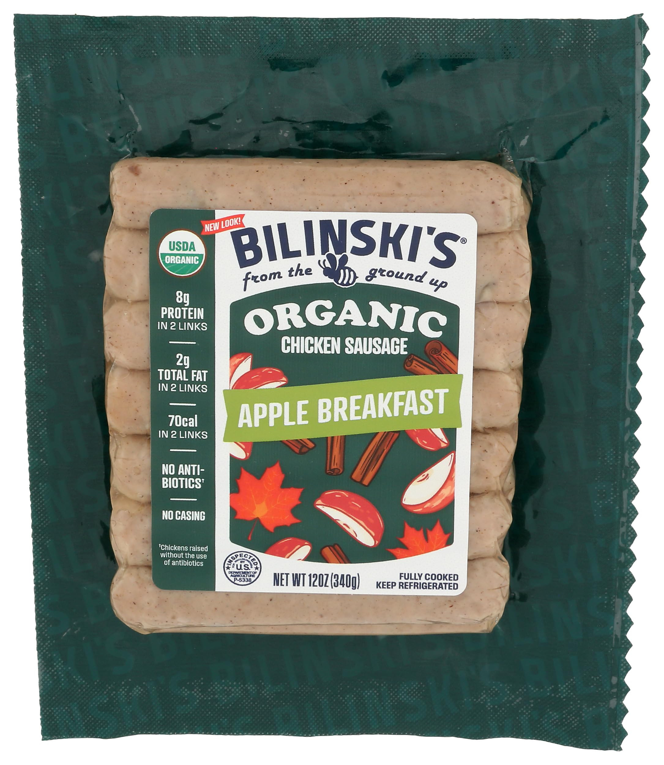 Bilinski, Organic Apple Chicken Breakfast Sausage, 12 Ounce | Amazon (US)