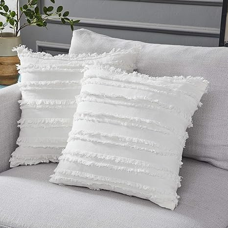 Longhui bedding Ivory White Throw Pillow Covers for Couch Sofa Chair, Cotton Linen Decorative Pil... | Amazon (US)