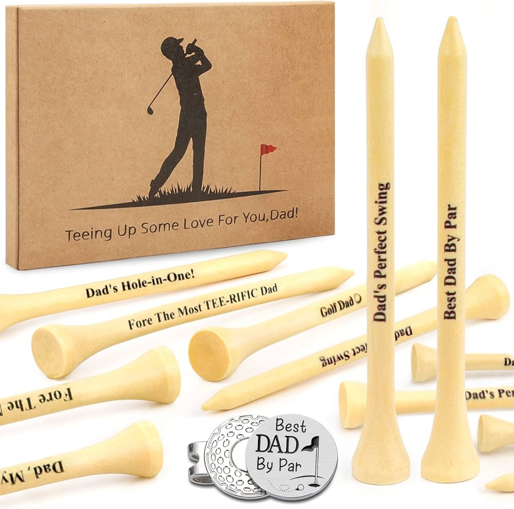 Father 's Day Gifts from Daughter Wife Son - 30PCS 3-1/4 inch Wood Golf Tees Plus Hat Clip Golf G... | Amazon (US)