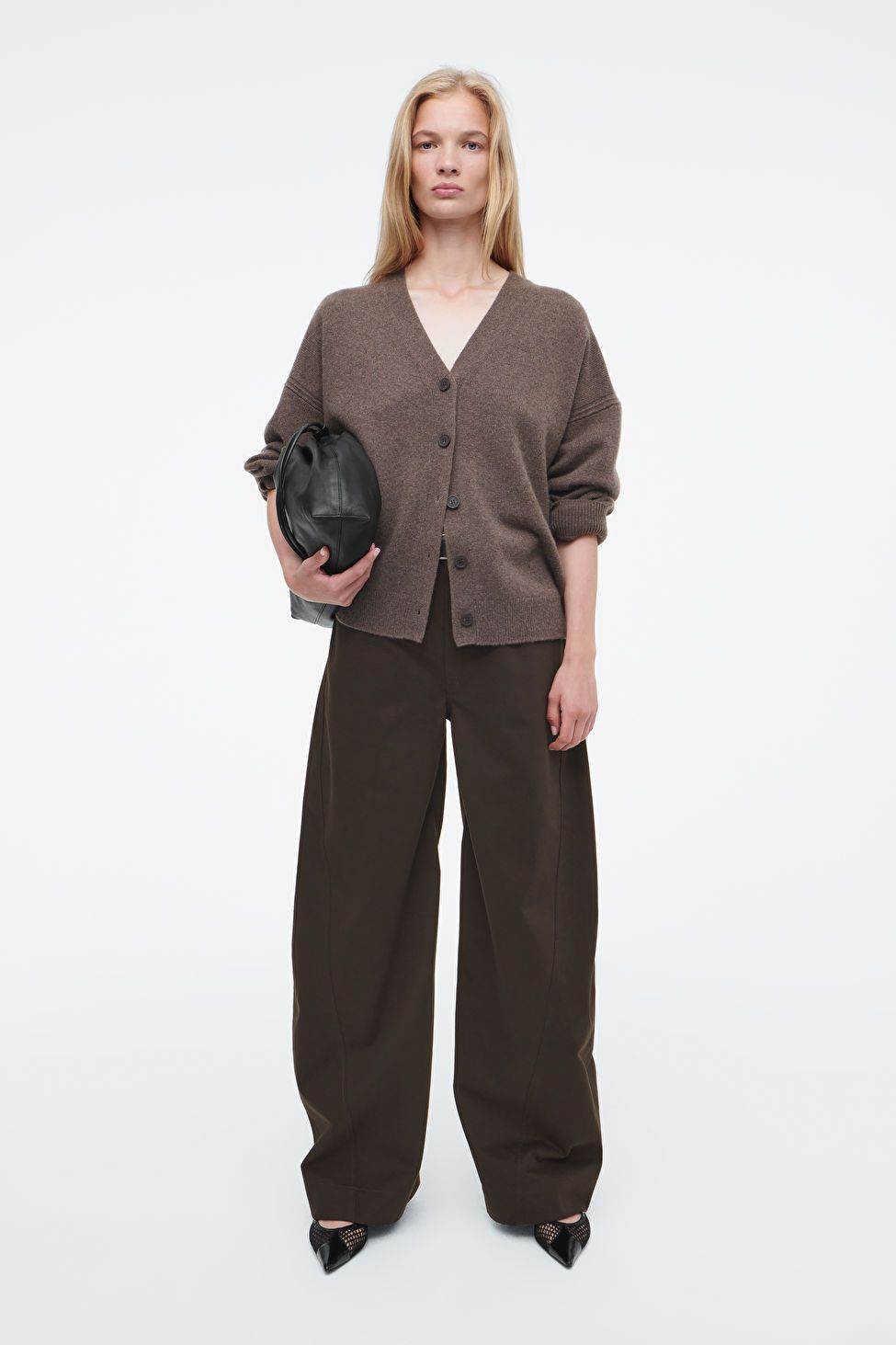 DECONSTRUCTED COTTON BARREL-LEG TROUSERS - DARK BROWN - COS | COS UK