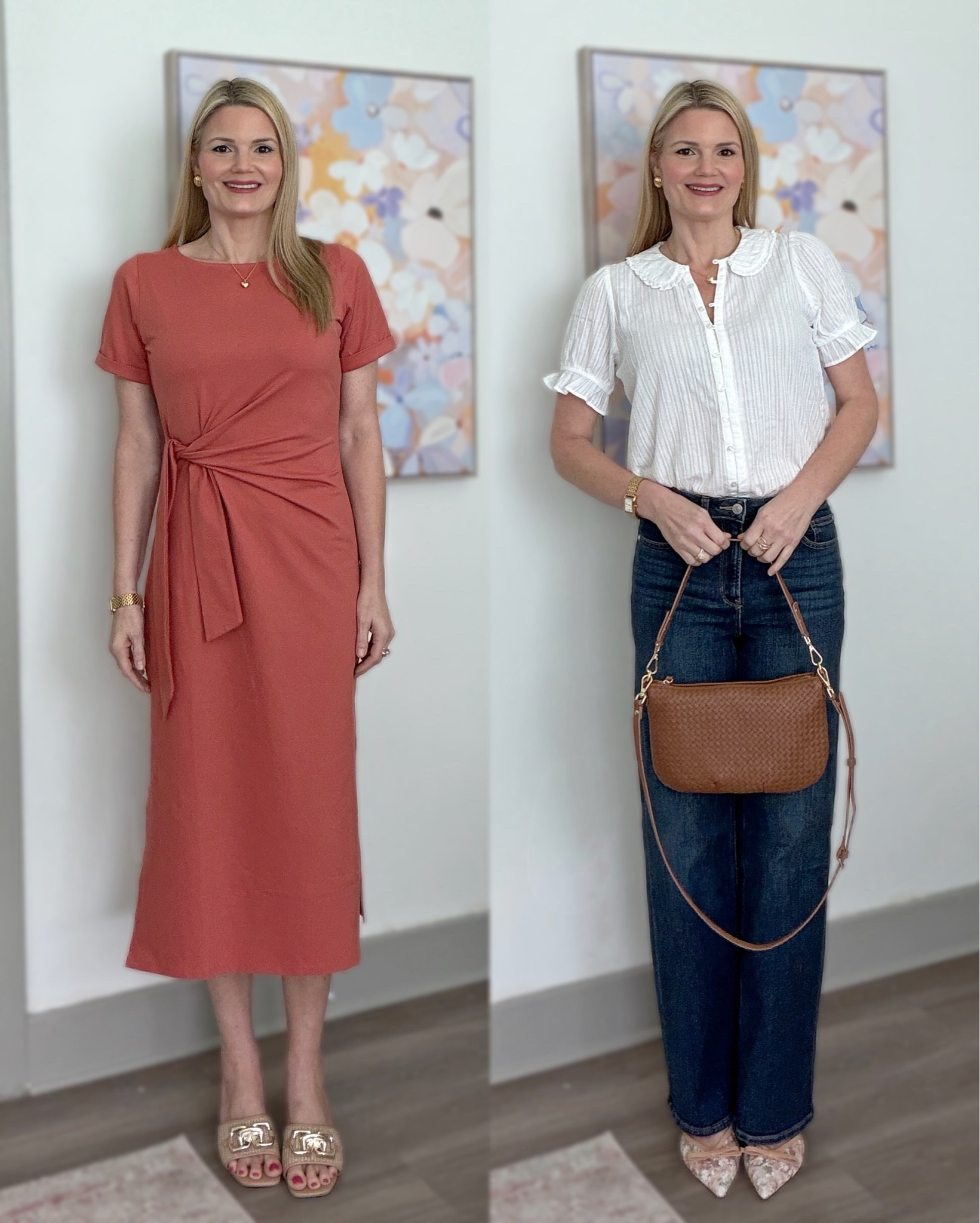 My latest Quince order! Wearing the size small in the dress and blouse, and a 27 in the wide leg jeans. Leather crossbody purse is perfect for everyday and travel.

#LTKOver40 #LTKTravel #LTKootd