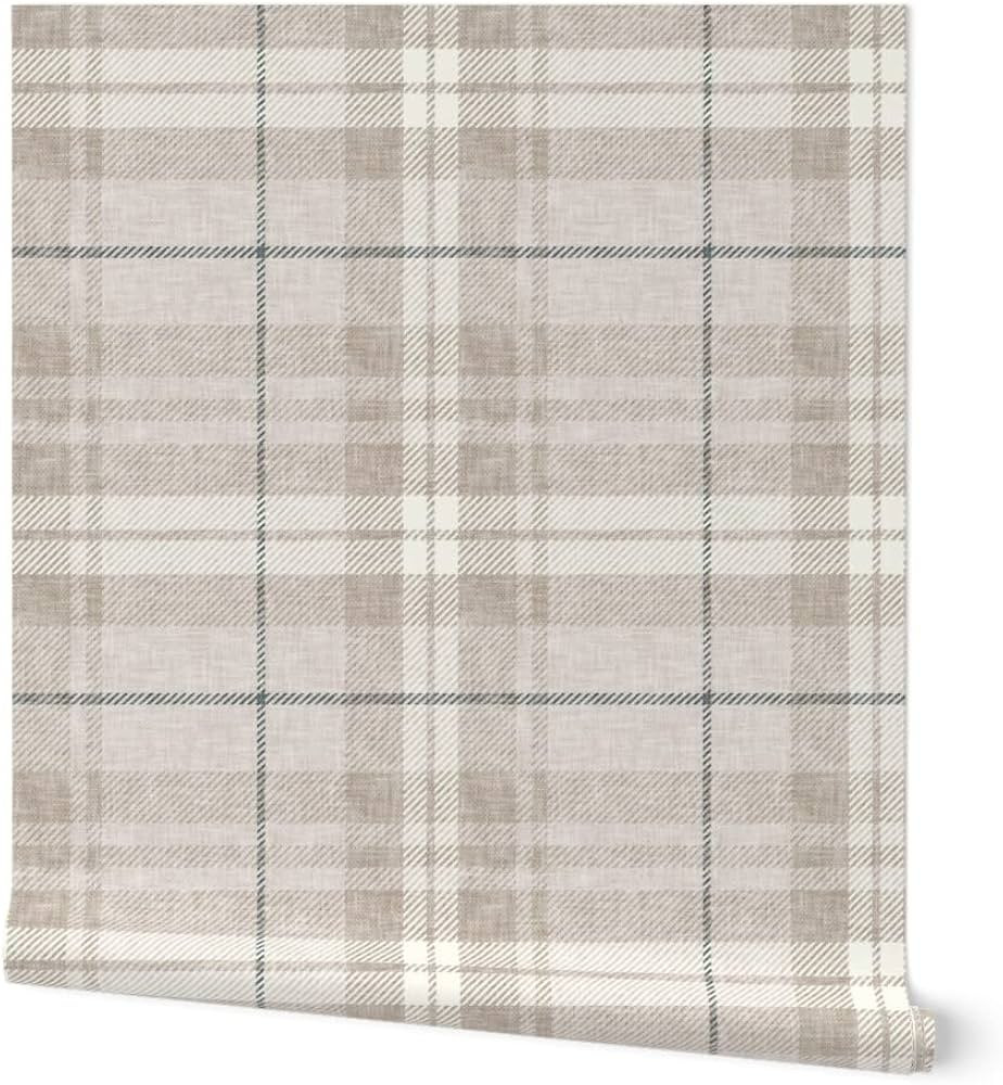 Spoonflower Peel & Stick Wallpaper 12ft x 2ft - Soft Autumn Plaid Tartan Neutral Cool Brown Rusti... | Amazon (US)