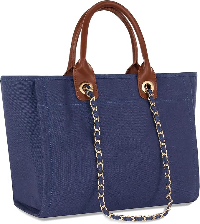 Medium Canvas Tote bag for women Casual Shoulder Work Bag Everything Handbag with Removable Chain... | Amazon (US)