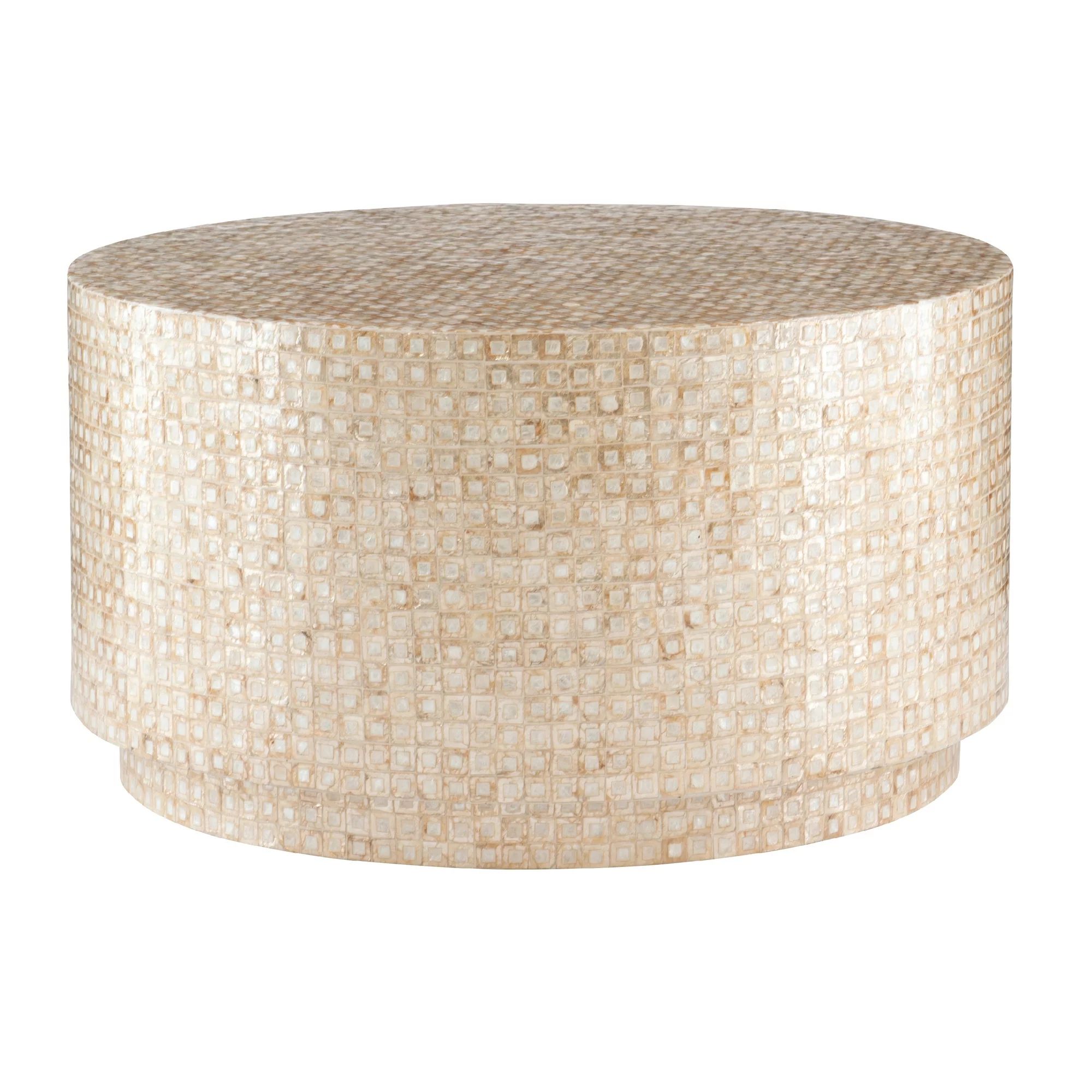 Linon Pomona Round Drum Coffee Table, Gold and Ivory Capiz Shell Finish | Walmart (US)