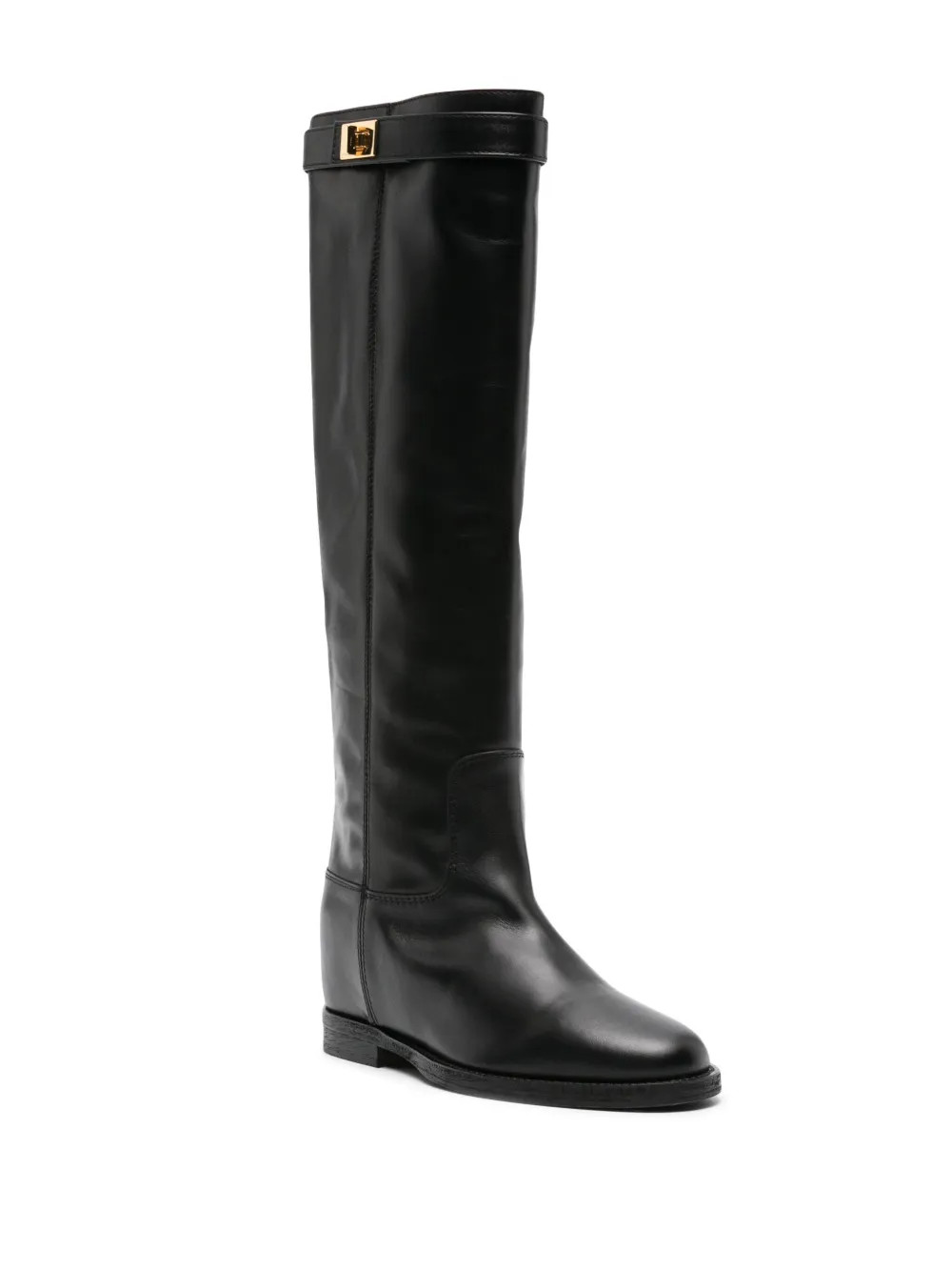 Via Roma 15 lock-detail Leather knee-high Boots | Black | FARFETCH | Farfetch Global