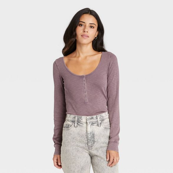 Women's Long Sleeve Henley Neck Rib Knit Shirt - Universal Thread™ | Target