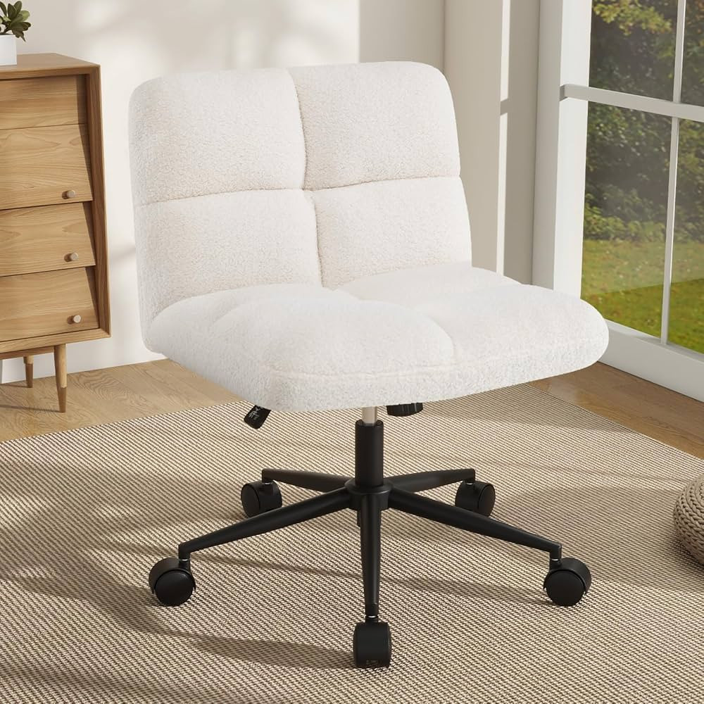 Giantex Criss Cross Chair with Wheels, Faux Fur Cross Legged Office Chair, Armless Wide Desk Chai... | Amazon (US)