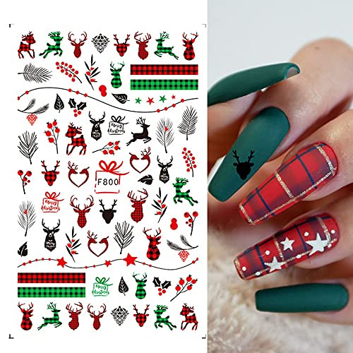 Sunfairy 5 Pcs/Set Of 3D Christmas Nail Art Sticker Snowman Snowman Elk Leaf Biscuit Candy Self-A... | Amazon (US)