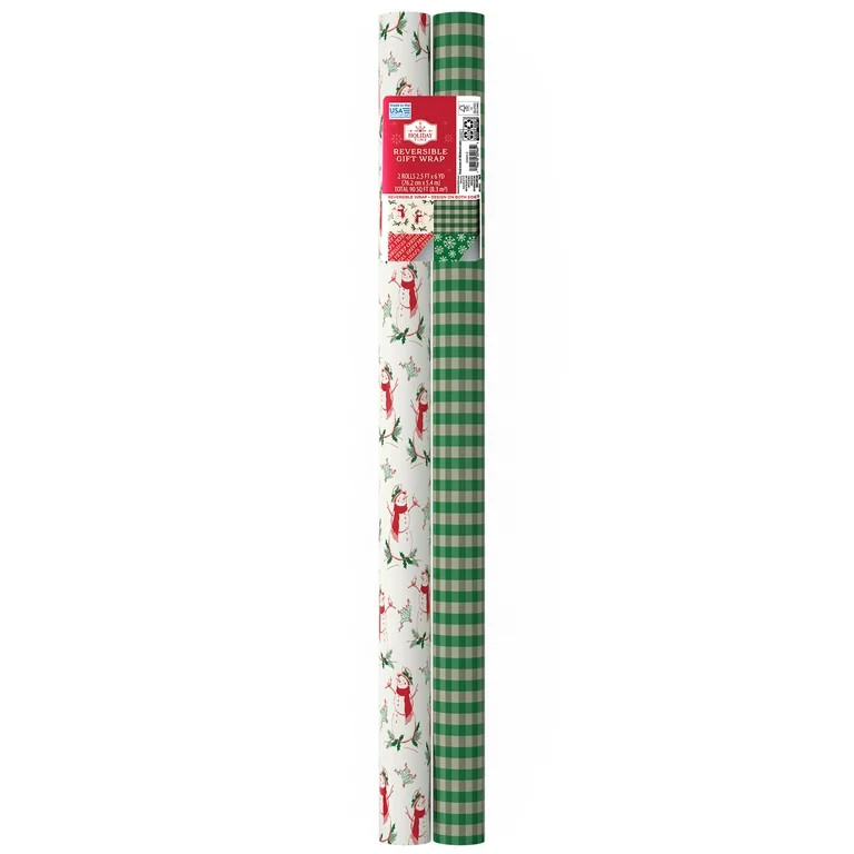 Green and Red Reversible Christmas Wrapping Paper, 90 sq ft, 2 Rolls, by Holiday Time | Walmart (US)