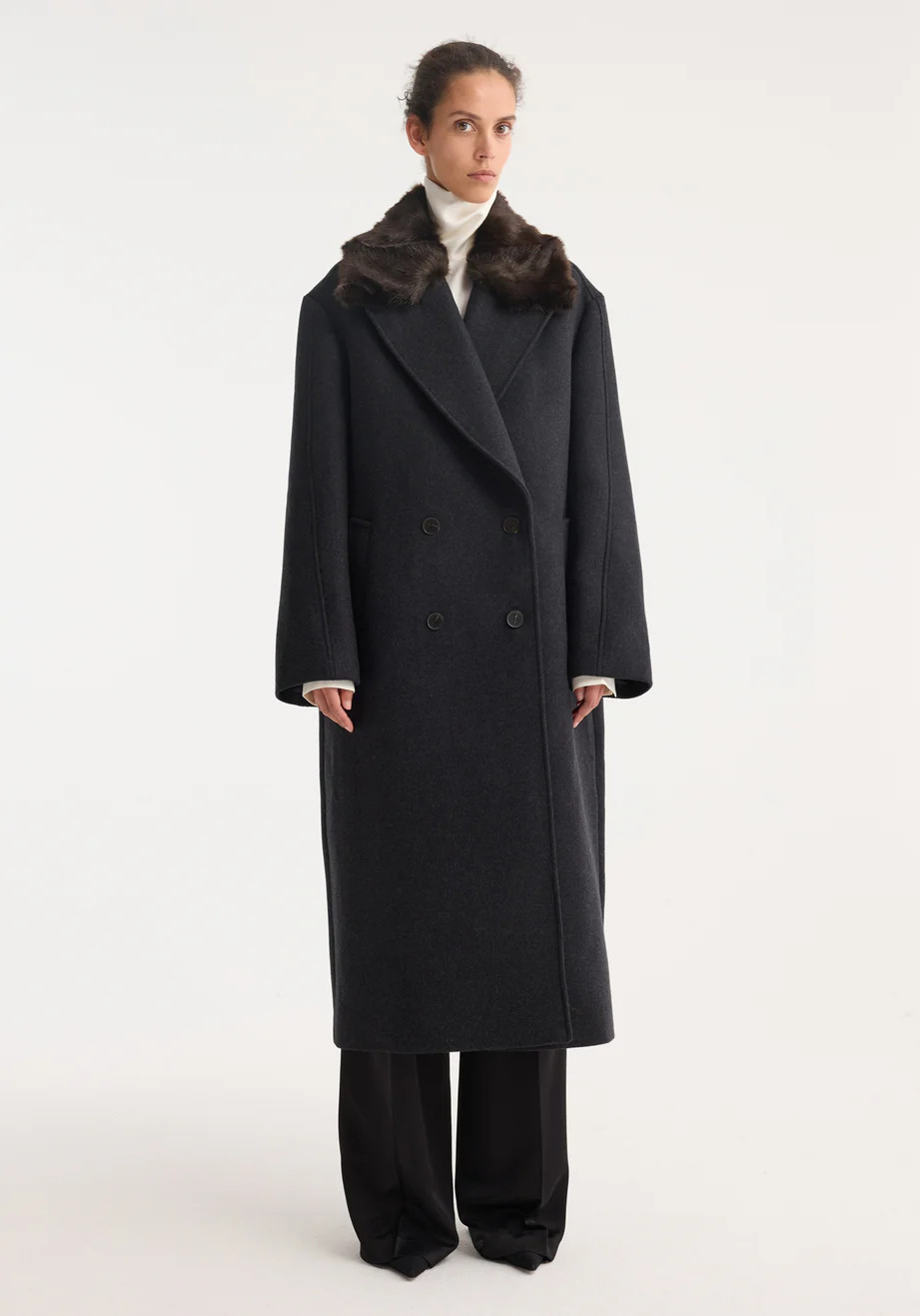 double-breasted coat with faux fur collar | anthracite melange | Rohe
