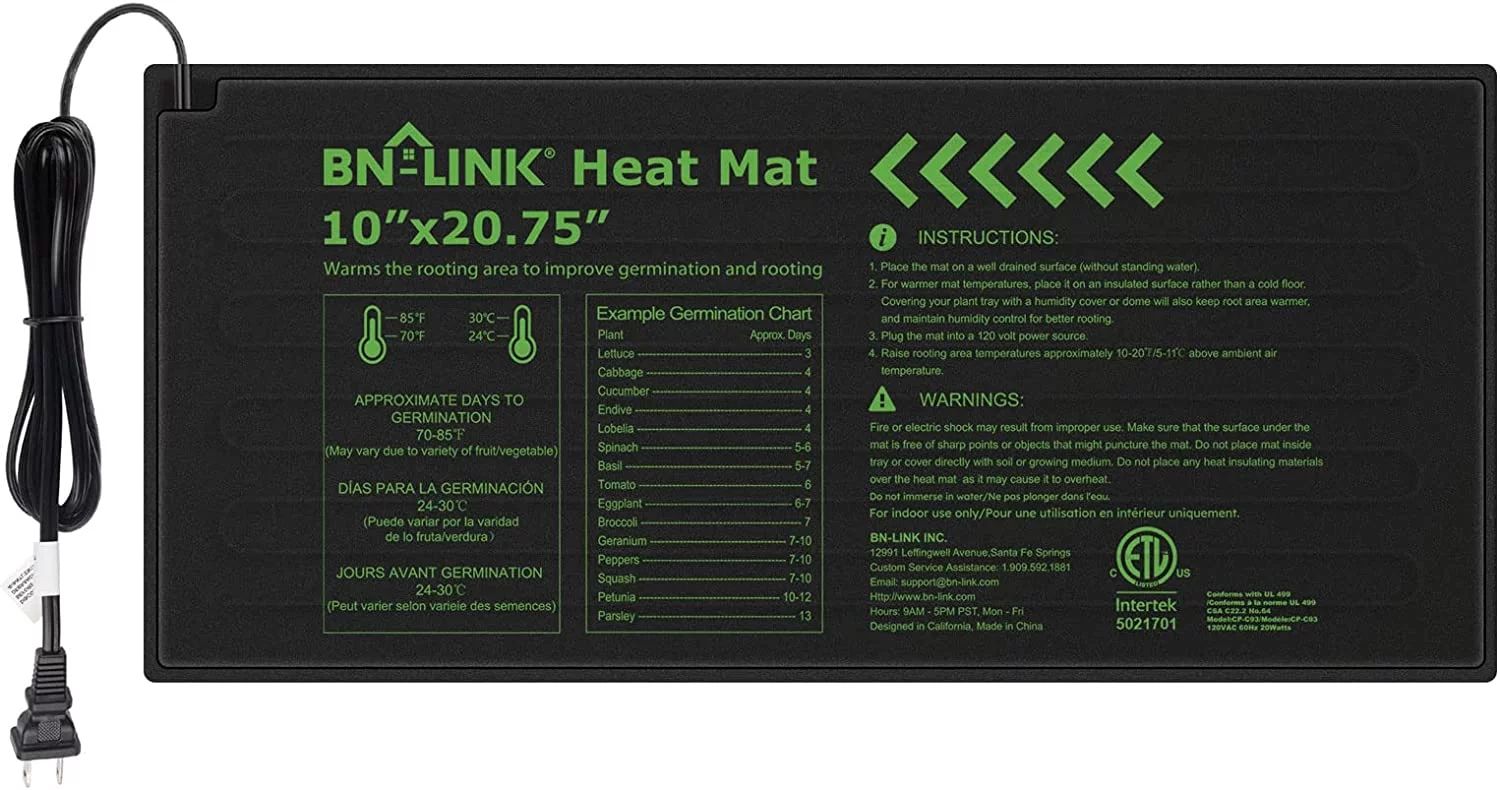 BN-LINK Seedling Heat Mat Warm Hydroponic Heating Pad Waterproof, 10" x 20.75" Mat for Seed Start... | Walmart (US)