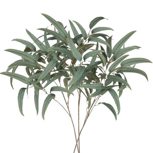 Briful Artificial Eucalyptus Branches 33'' Tall Gray Leaves Fake Eucalyptus Stems Arrangement, Realistic Faux Greenery Stems, Indoor Plant, Home Housewarming Farmhouse Porch Vase Decor, Set of 3 | Amazon (US)