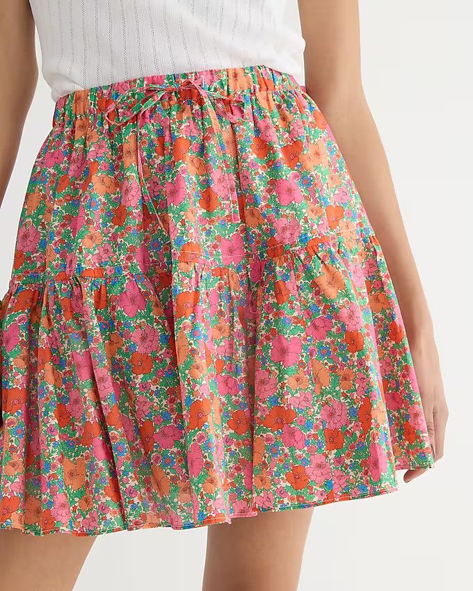 Tiered mini skirt in Liberty® pink Meadow Song fabric | J.Crew US