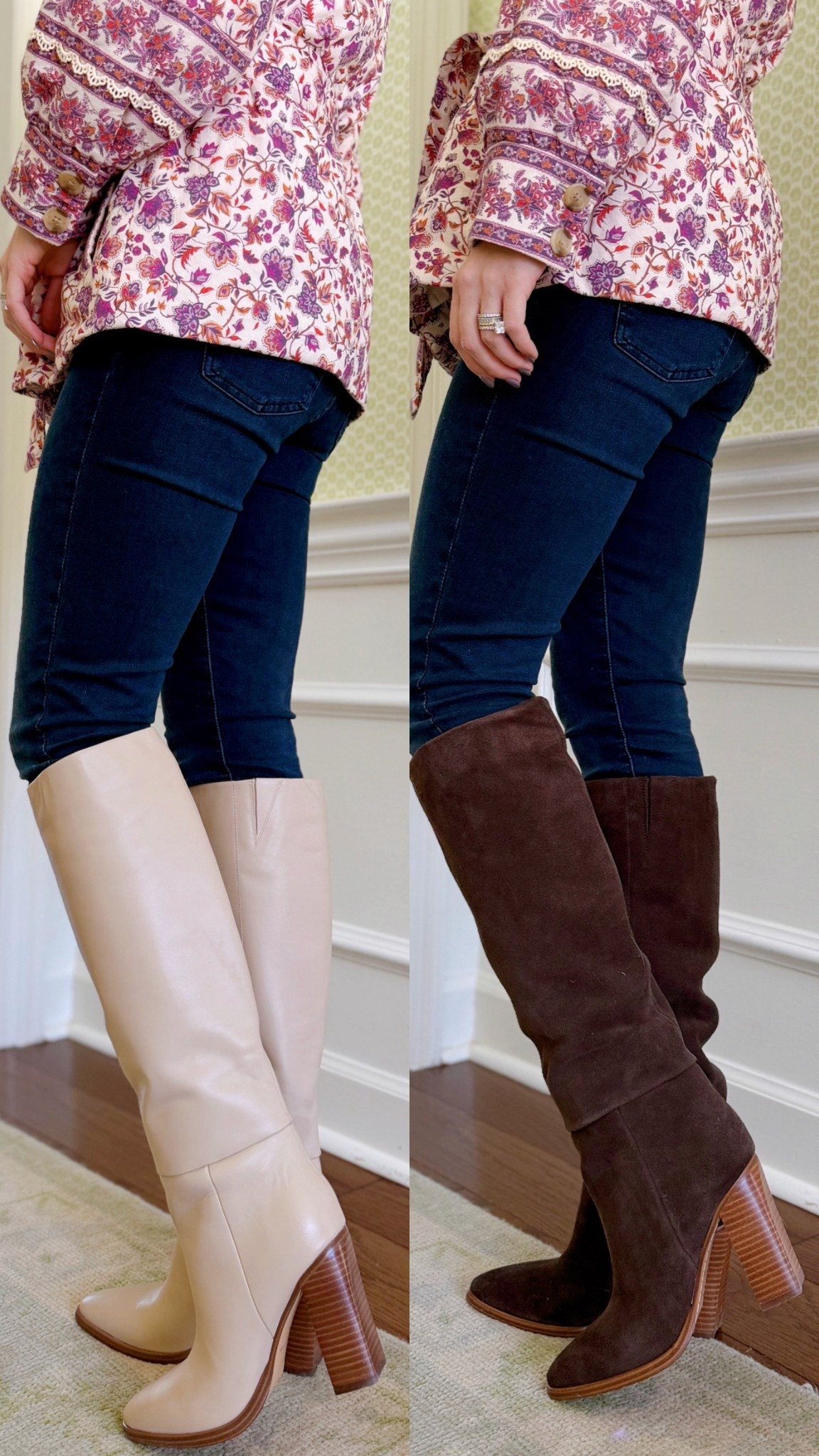 my staple @marc.fisher Lannie boots are on sale right now! can’t decide if I love the bone leather or brown suede more! 🤎 #ad