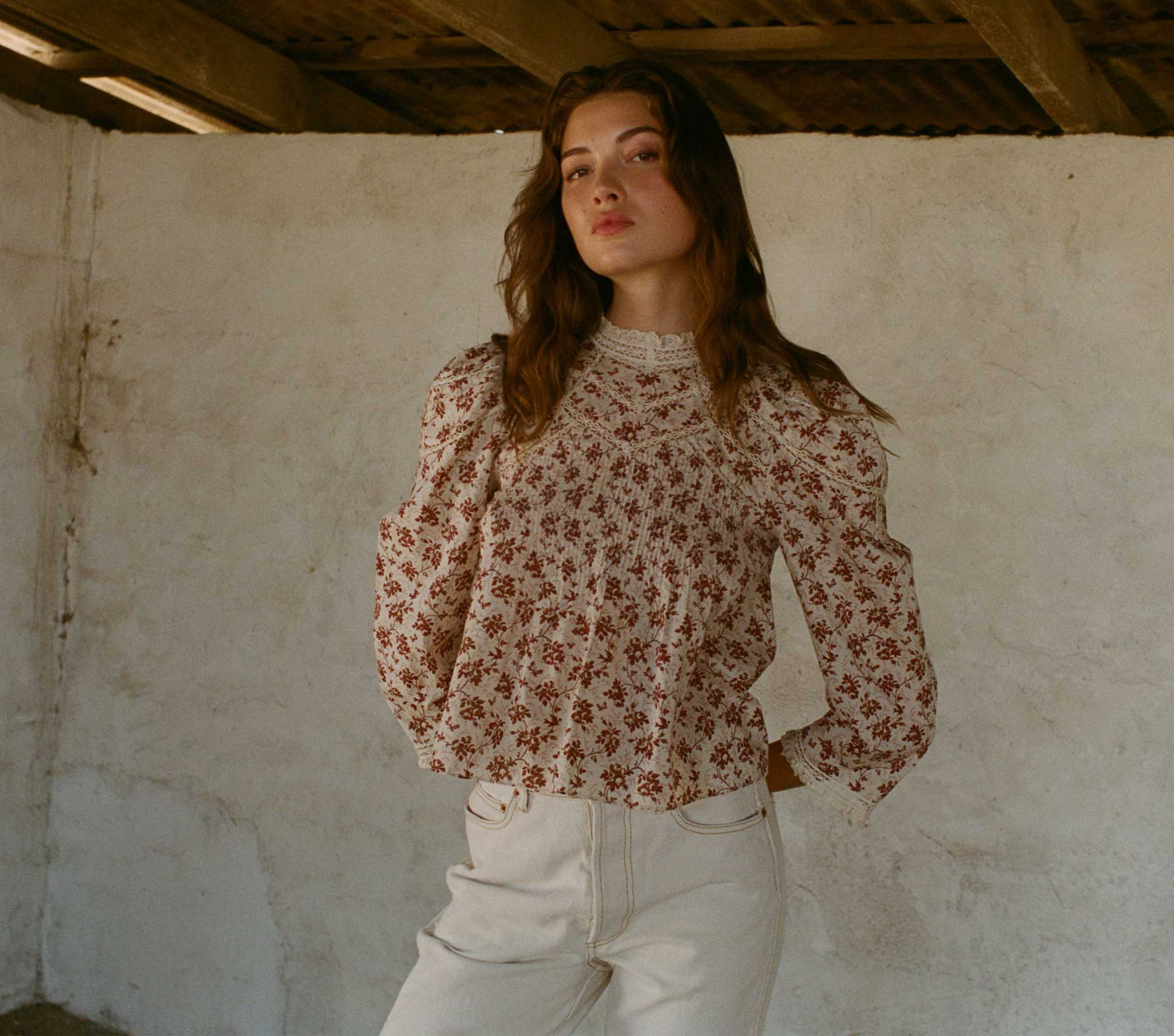 Annette Top - Burgundy Songbird Toile | Hand Me Dôen | DOEN