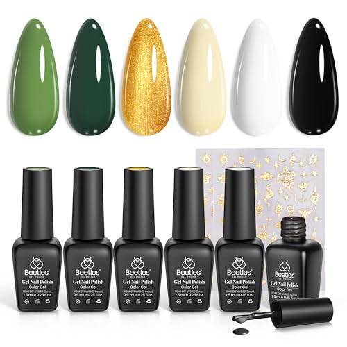 beetles Gel Polish 6 Colors Dark Green White Black Golden Winter Gel Nail Polish Design with Snake Sticker Soak Off UV LED Gel Nail Kit Manicure DIY Home Gift for Women Viper's Kiss | Amazon (US)