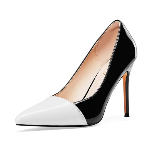 Elisabet Tang Elegant Women's Pumps Two-Tone 4 inch High Heel Pointed Toe Slip on Stiletto Shoes for Office Party Wedding Evening Wear White Black | Amazon (US)