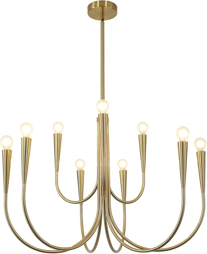 9 Light Modern Farmhouse Gold Candle Chandelier Light Fixtures Large Vintage Brass Metal Candle P... | Amazon (US)