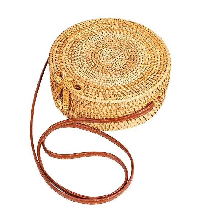 Round Rattan Bag for Women Lefur Handwoven Straw Bag Beach Crossbody Purse with Shoulder Straps L... | Amazon (US)