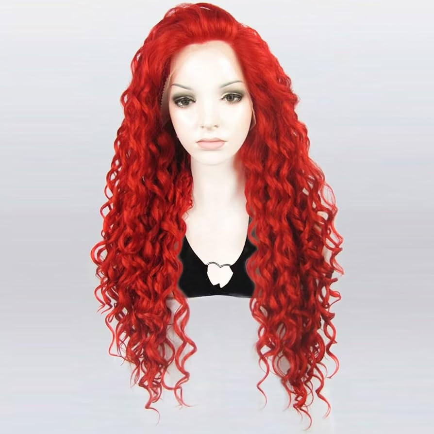 Ebingoo Red Lace Front Wig +Wig Cap Red Curly Wig Red Long Curly Synthetic Wig Burgundy Lace Fron... | Amazon (US)