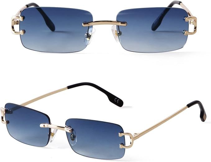 SDINM Rimless Sunglasses for Men Women Fashion Small Narrow Rectangle Sun Glasses Shades 90s Eyew... | Amazon (US)