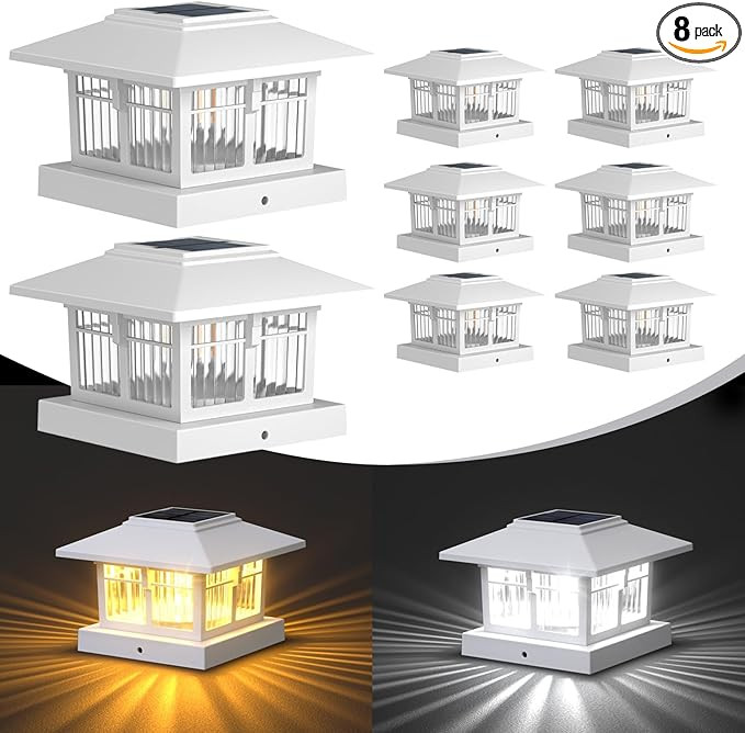 4x4 Solar Post Cap Lights, 8 Pack Fence Deck Post Lights Outdoor Solar Powered Waterproof with Tw... | Amazon (US)