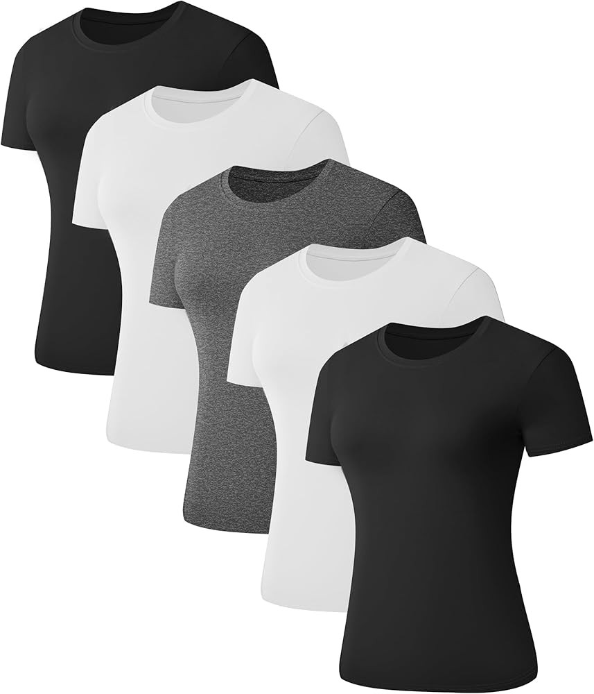 Kinglaman 5 Pack Women's Short Sleeve Basic T Shirts Tees, Slim Fit Crew Neck Tshirt Summer Tops ... | Amazon (US)