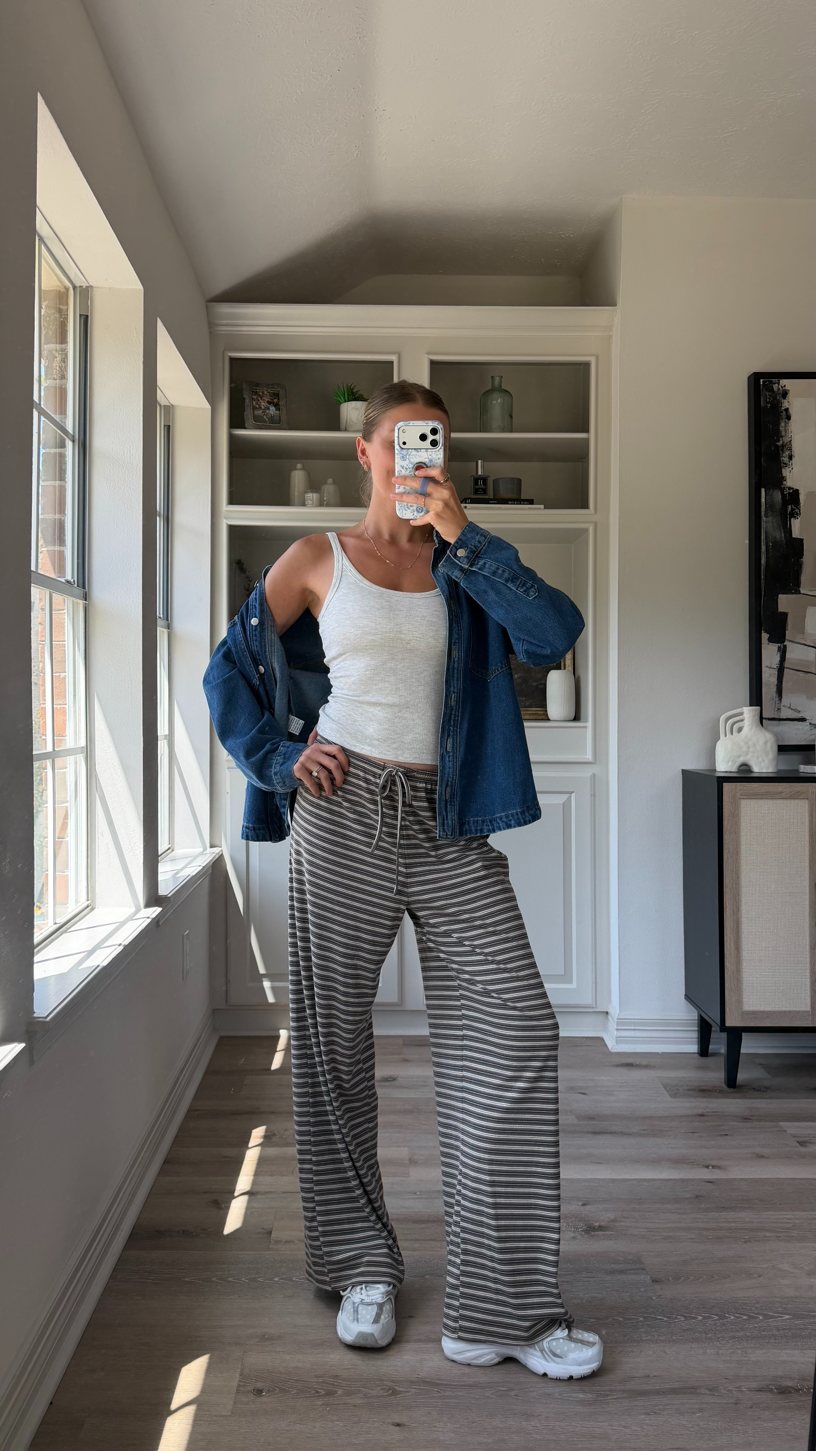 Styling lounge set | Size S in set, S in denim shirt, and S in bra tank!
 

 #LTKootd #LTKmomlife