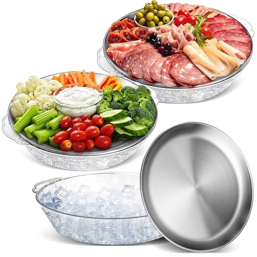 Baderke 3 Set 11.8" Chilled Serving Tray for Parties with Compartments Ice Chilled Party Platter ... | Amazon (US)