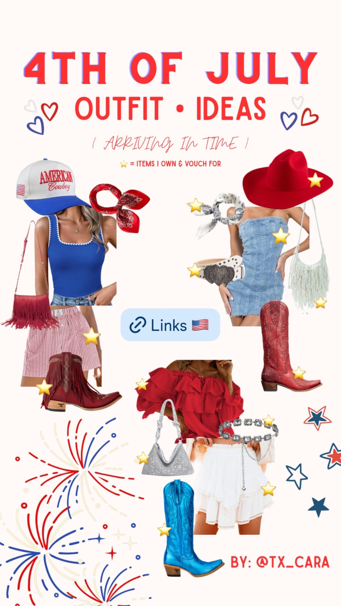 4th of July outfit ideas with western flare! 

Gigi pip hats: “CARAK15”
Lane boots: “TXCARA”

#amazon #founditonamazon #fourthofjuly #july4th #summeroutfit #westernfashion #outfitidea

#LTKParties #LTKSeasonal #LTKStyleTip
