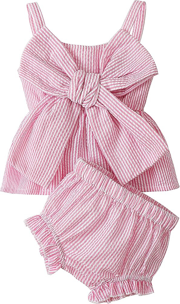 Newborn Baby Girl Clothes Stripe Sleeveless Bowknot Tank Top Shorts Set Summer Outfits Cute Baby ... | Amazon (US)