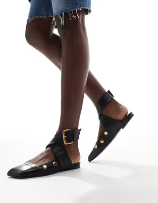 ASOS DESIGN Level premium leather studded ballet flat in black | ASOS (Global)